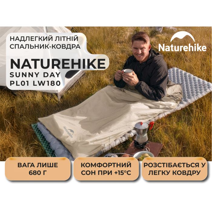Спальник надлегкий Naturehike Sunny Day PL01 LW180 CNK2550WS026, (15°C), p-p regular, коричневий