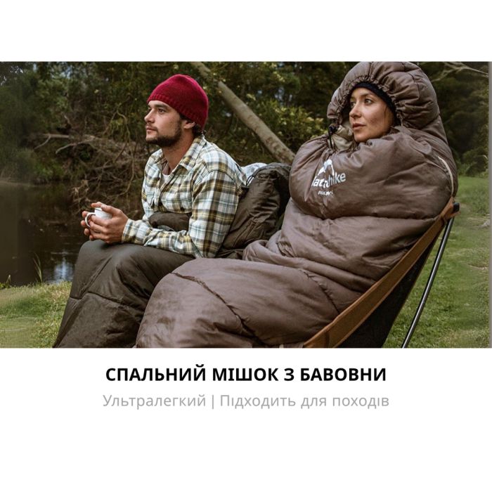 Спальник з капюшоном Naturehike U150 NH20MSD07, (11°C), правий, коричневий