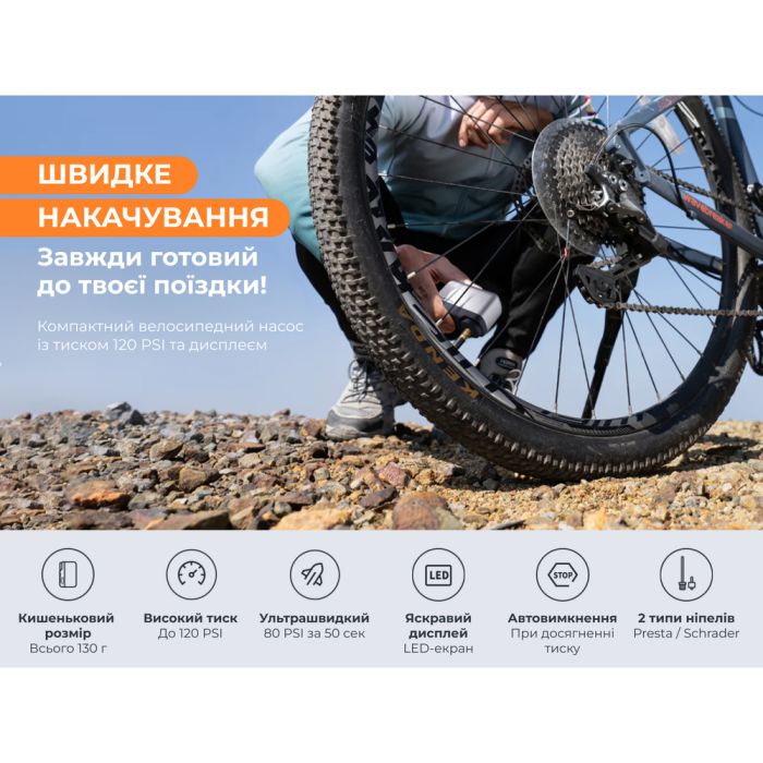 Велосипедний міні насос електричний Flextail Tiny Bike Pump Pro, 120 PSI