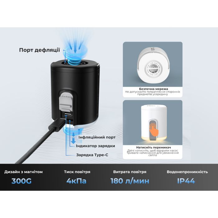 Насос-ліхтар кемпінговий Flextail Tiny Pump 2X, чорний