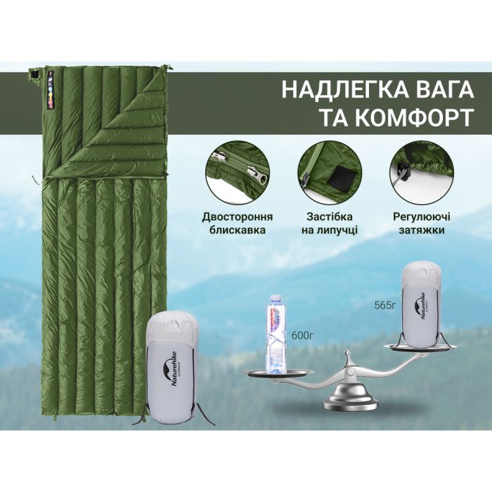 Спальний мішок з натуральним пухом Naturehike CWM295 CNK2300SD013, блакитний