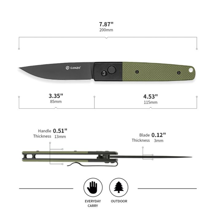 Ніж складаний туристичний Ganzo G721В (8.5 см) 440C / G10 зелений, чорний клинок