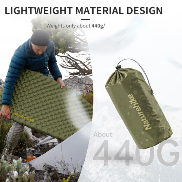 Матрац туристичний надувний одномісний Naturehike CNH22DZ018, надлегкий, 183х58х7 см, зелений, для туризму із мішком для надування