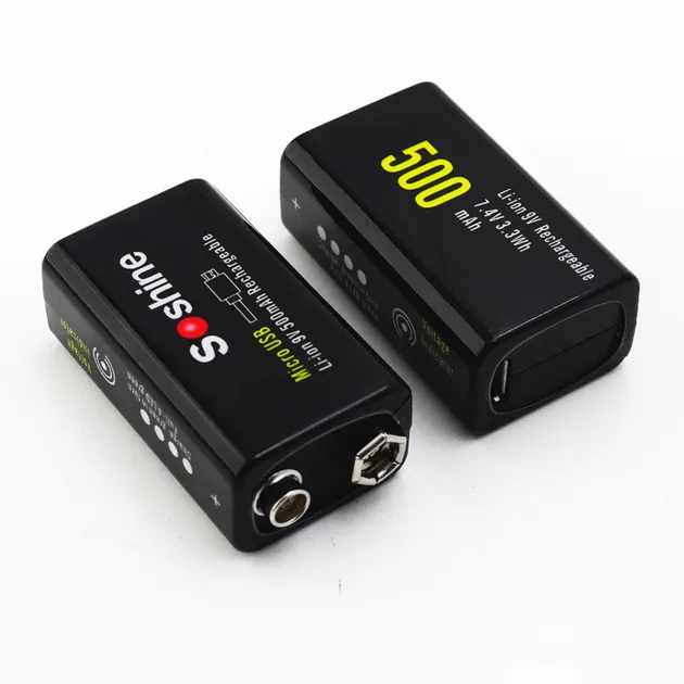 Аккумулятор Soshine USBLi-7.4V-500, 6F22 (крона), microUSB, 7.4V, 500mAh, Li-Po, LED, Black, Box