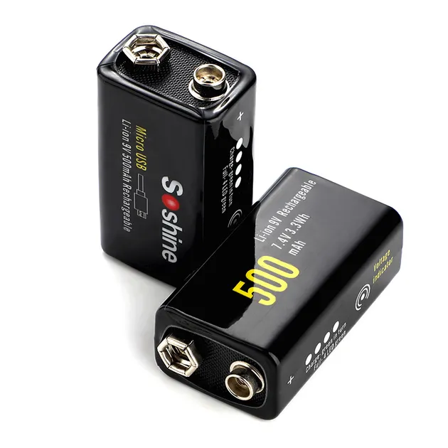 Аккумулятор Soshine USBLi-7.4V-500, 6F22 (крона), microUSB, 7.4V, 500mAh, Li-Po, LED, Black, Box
