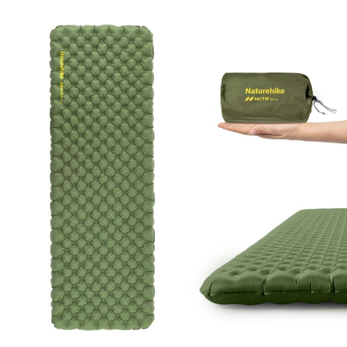 Матрац туристичний надувний одномісний  Naturehike CNK2450WS014, надлегкий, 186х58х8 см, зелений із мішком для надування