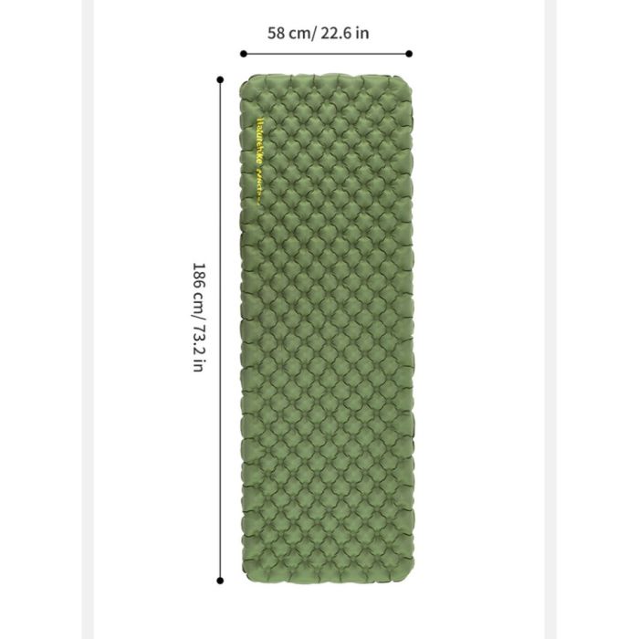 Матрац туристичний надувний одномісний  Naturehike CNK2450WS014, надлегкий, 186х58х8 см, зелений із мішком для надування