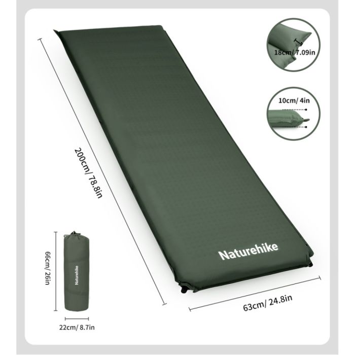 Килимок самонадувний одномісний Naturehike CNK2450WS020, 100 мм, темно-зелений
