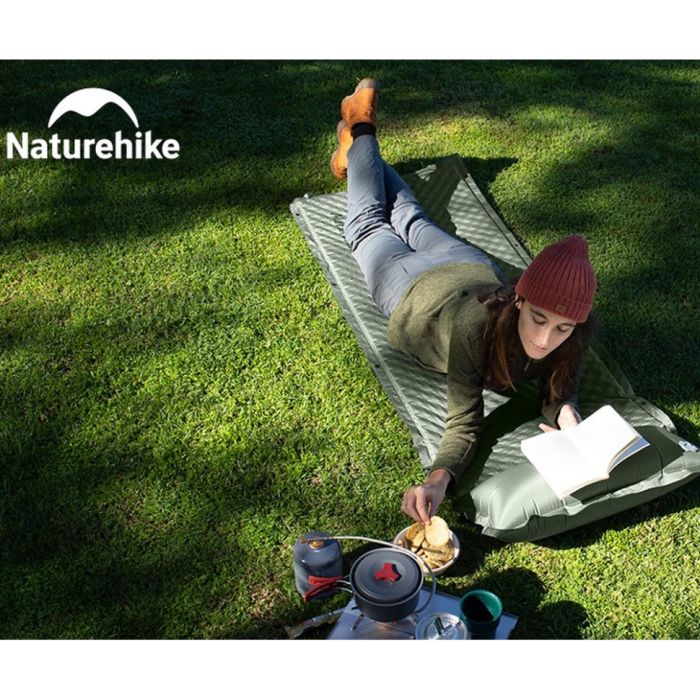 Килимок самонадувний одномісний з подушкою Naturehike CNK2450WS020, 100 мм, темно-зелений