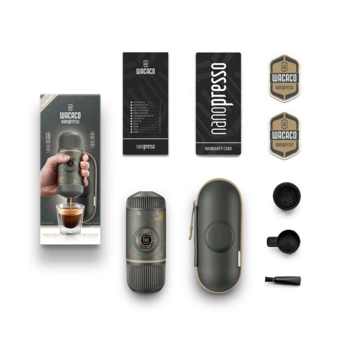 Портативна еспресо-кавоварка Wacaco Nanopresso темно-сіра з чохлом, механічна, для меленої кави