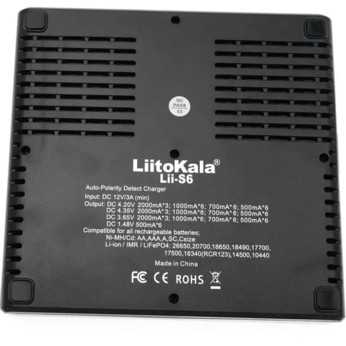 Універсальний зарядний пристрій LiitoKala Lii-S6 EU на 6 каналів + автомобільний кабель