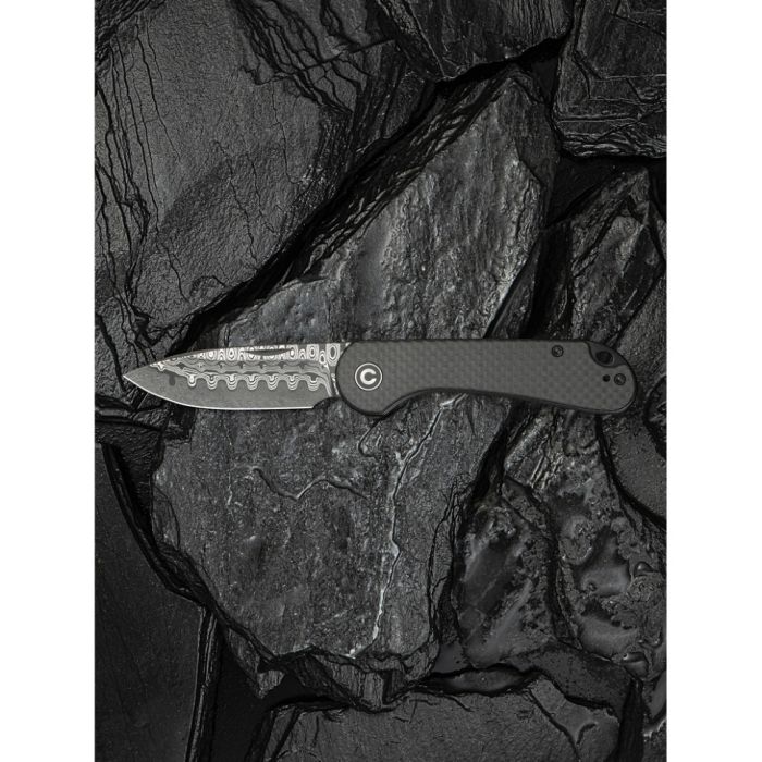Ніж складаний кишеньковий Civivi Elementum Slip Joint, (7.5 см) Damascus / Carbon Fiber сірий