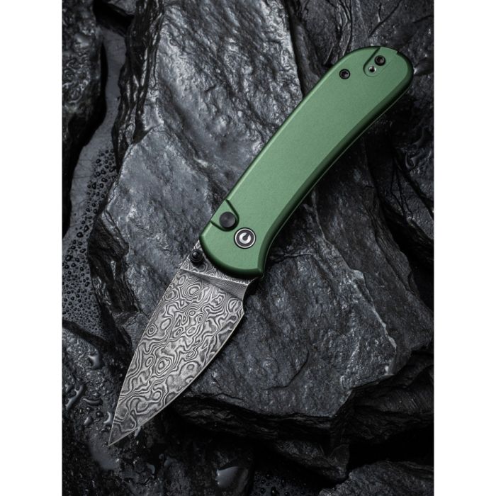 Ніж складаний кишеньковий Civivi Qubit, (7.6 см) Damascus / Aluminum темно-зелений