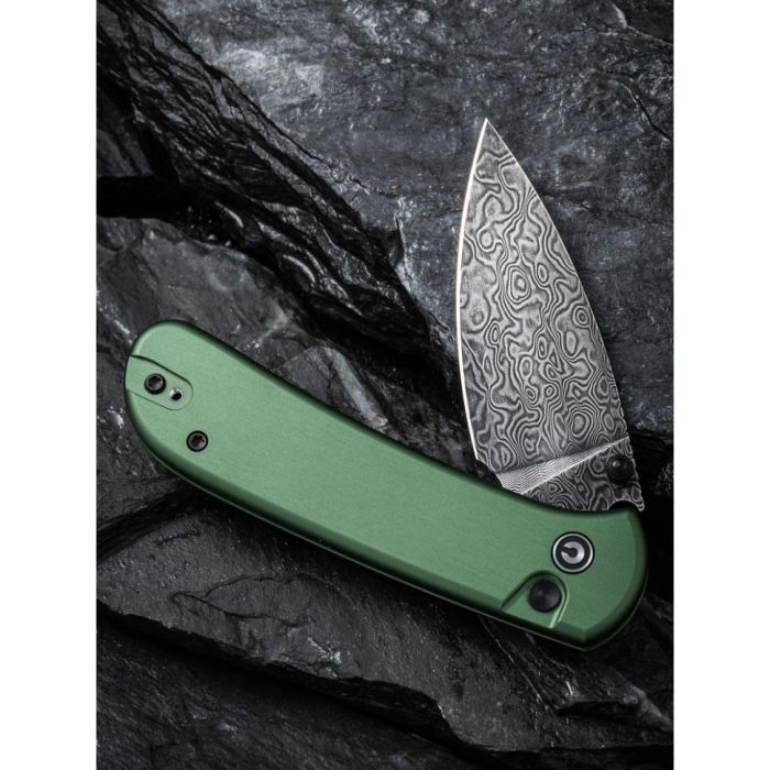 Ніж складаний кишеньковий Civivi Qubit, (7.6 см) Damascus / Aluminum темно-зелений