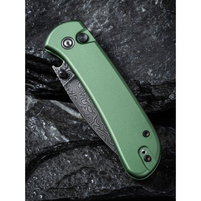 Ніж складаний кишеньковий Civivi Qubit, (7.6 см) Damascus / Aluminum темно-зелений