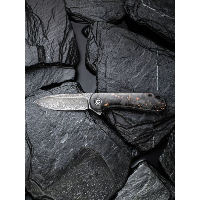 Ніж складаний кишеньковий Civivi Elementum, (7.5 см) Damascus / Carbon Fiber чорний