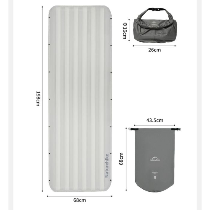Матрац туристичний надувний одномісний Naturehike CNK2450WS034, 198х68х9.5 см, коричневий, для кемпінгу із мішком для надування