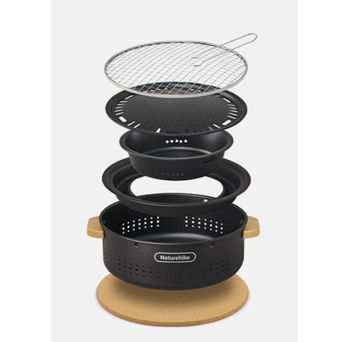 Настільна кругла піч із решіткою гриль Naturehike CNK2550CF010, 36*32.6*12 см, хромоване залізо