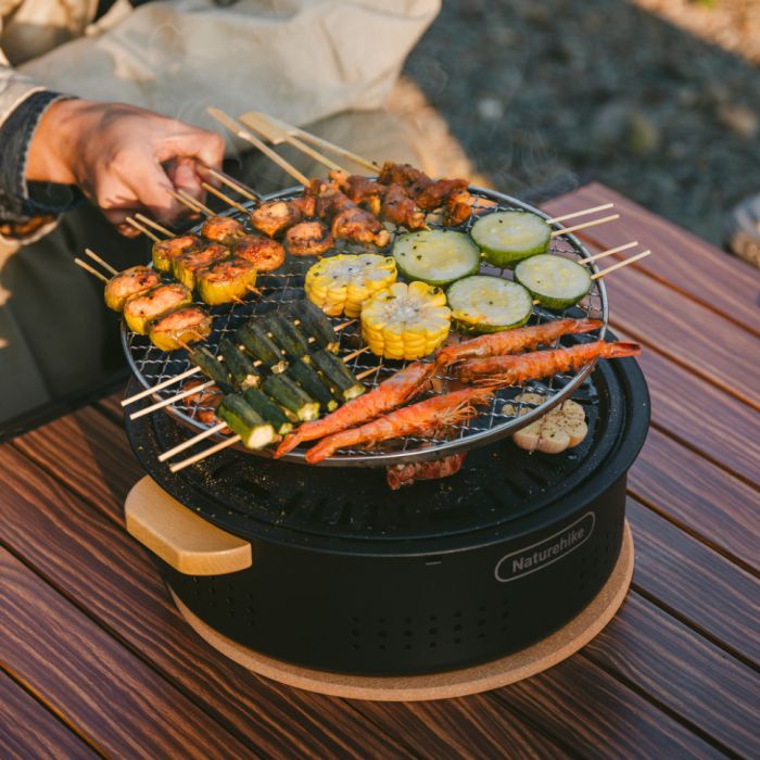 Настільна кругла піч із решіткою гриль Naturehike CNK2550CF010, 36*32.6*12 см, хромоване залізо