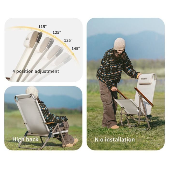 Крісло складане з регульованим нахилом Naturehike CNK2550JJ012, вуглецева сталь, чорний