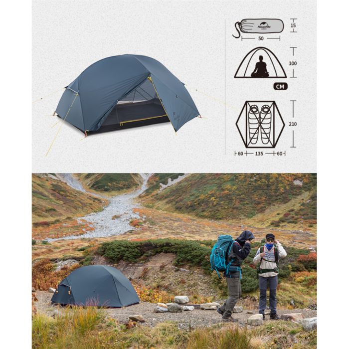 Намет двомісний ультралегкий Naturehike Mongar UL NH19M002-J, темно-синій