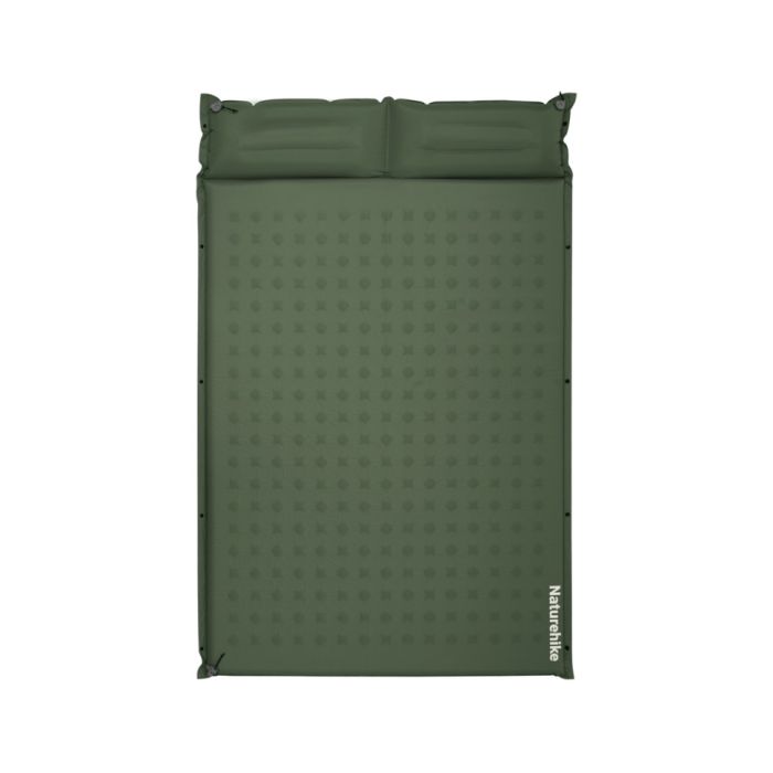 Матрац туристичний із подушкою, самонадувний двомісний Naturehike CNK2550WS025, вологостійкий, 200 х 130 х 3 см, зелений