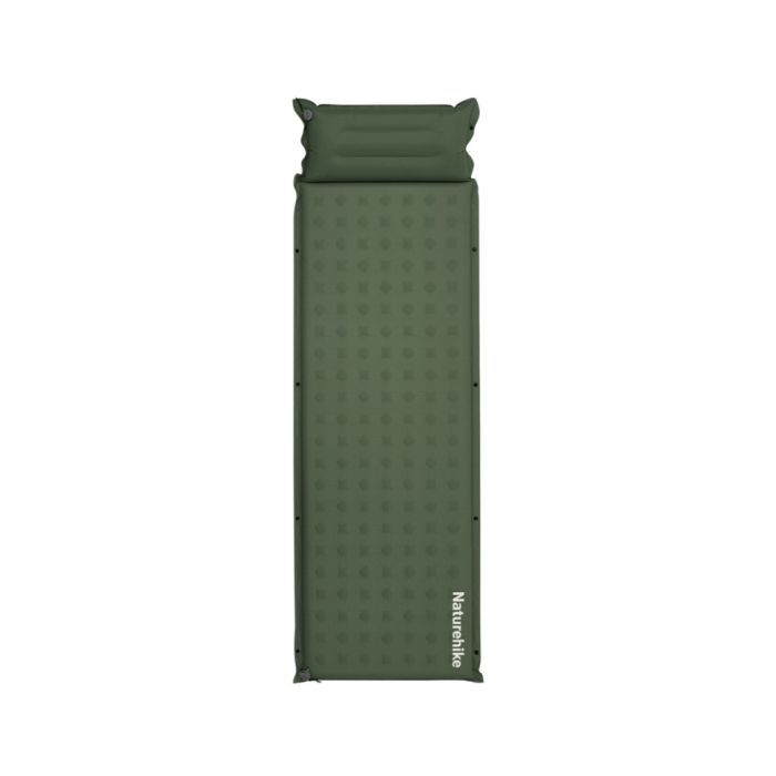 Матрац туристичний із подушкою, самонадувний одномісний Naturehike CNK2550WS025, вологостійкий, 200х65х3 см, зелений