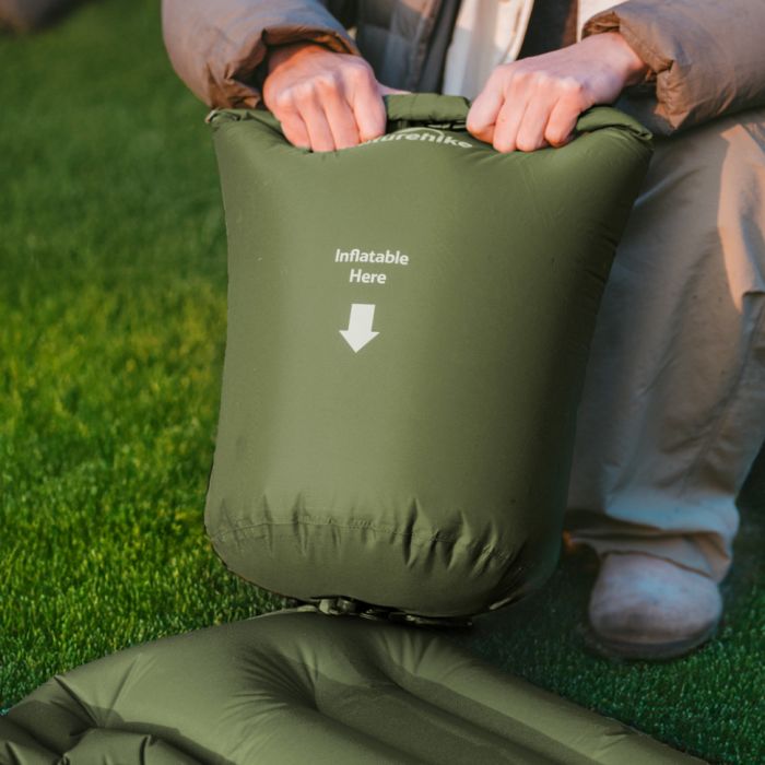 Матрац туристичний надувний двомісний  Naturehike CNK2550WS019, 200х125х6.5 см, зелений, для кемпінгу із мішком для надування