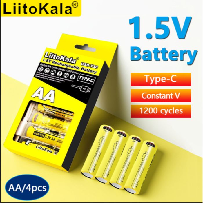 Набір акумуляторів з 4 шт LiitoKala USB-T36 + USB Type-C кабель зарядки