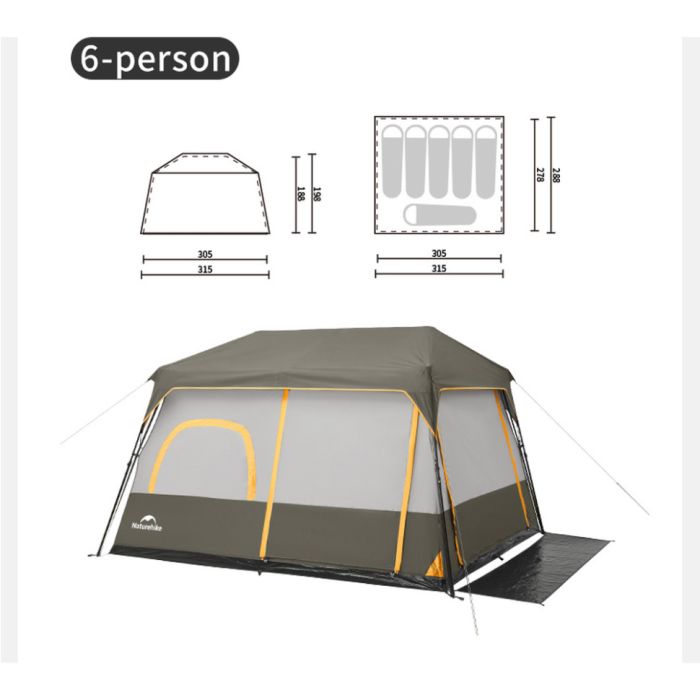 Намет шестимісний Naturehike Cape 8.4 CNK2450WS050 з швидким розкриттям, сіро-коричневий