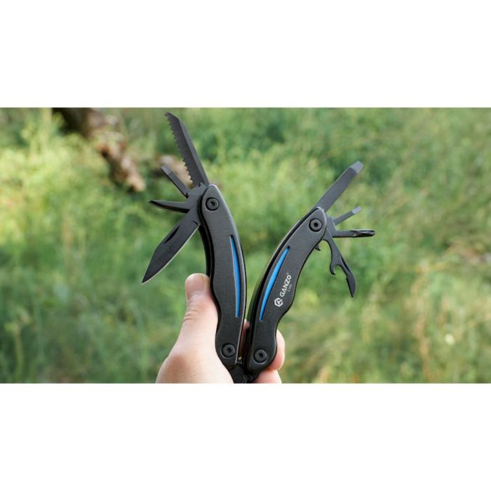 Мультитул Ganzo G109, (16.5 см) 10 функцій, чорний з блакитним + чохол