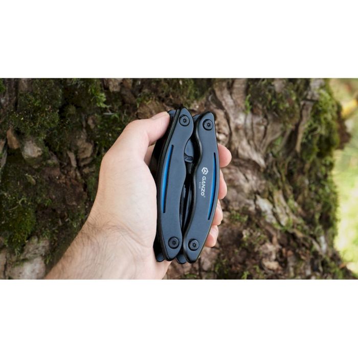 Мультитул Ganzo G109, (16.5 см) 10 функцій, чорний з блакитним + чохол