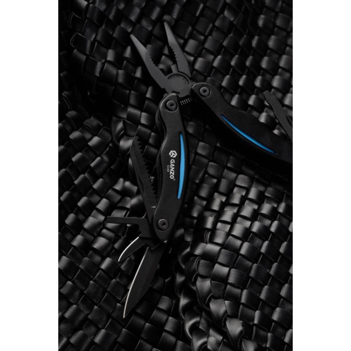 Мультитул Ganzo G109, (16.5 см) 10 функцій, чорний з блакитним + чохол