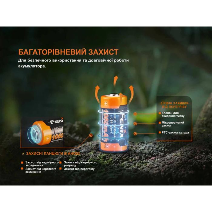 Акумулятор 16340 Fenix (1050 mAh) Type-C