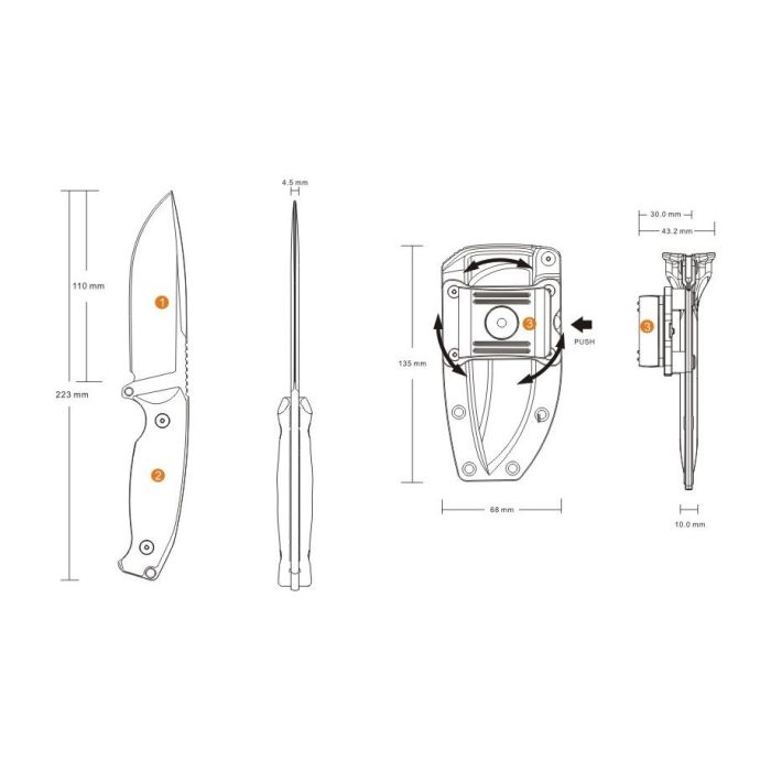 Ніж фіксований мисливський Ruike Jager F118-B, (11 см) 14C28N / G10 чорний
