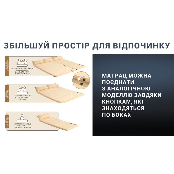 Самонадувний килимок двомісний з подушкою Naturehike CNK2300DZ014, 30 мм, бежевий
