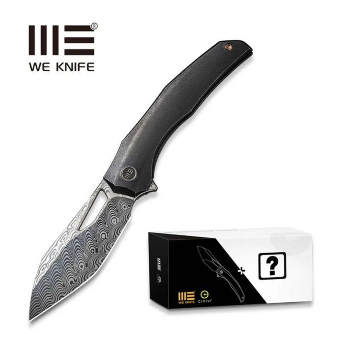 Ніж складаний туристичний WE Knife Ignio Mystery Box Ignio Mystery Box, (8.39 см) Damasteel (Hakkapella) / 6AL4V Titanium чорний