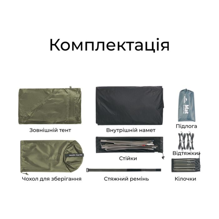 Намет надлегкий одномісний Naturehike Mongar Hiking Tent Pro CNK2550WS037, 20D, зелений