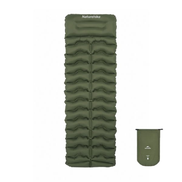 Матрац туристичний надувний одномісний Naturehike CNK2550WS019, 200x60x9.5 см, зелений, прямокутний із мішком для надування
