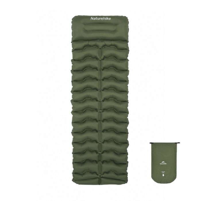 Матрац туристичний надувний одномісний Naturehike CNK2550WS033, 200x60x6.5 см, зелений, прямокутний із мішком для надування