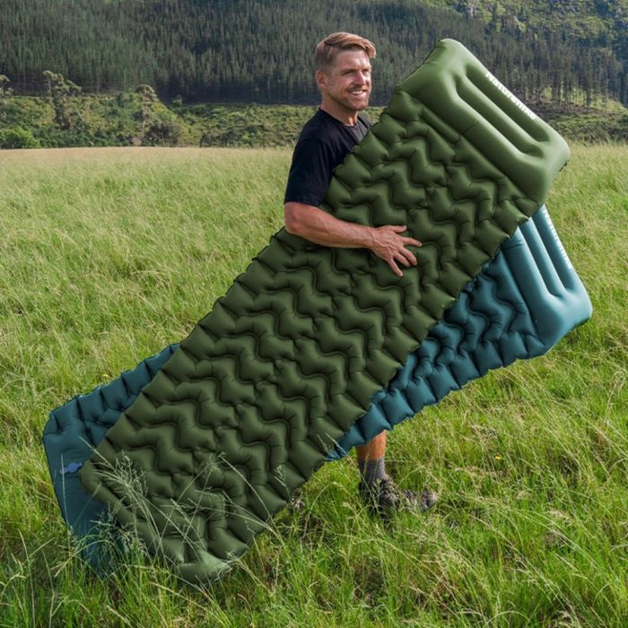 Матрац туристичний надувний одномісний Naturehike CNK2550WS019, 200x60x9.5 см, синій, прямокутний із вбудованою помпою