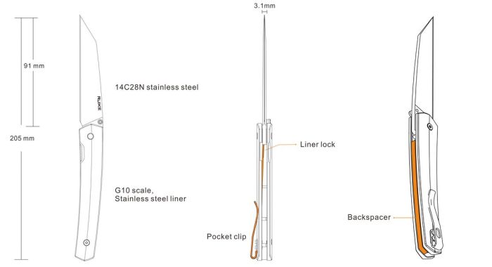 Ніж складаний туристичний Ruike Fang P865-B, (9.1 см) 14C28N / G10 чорний
