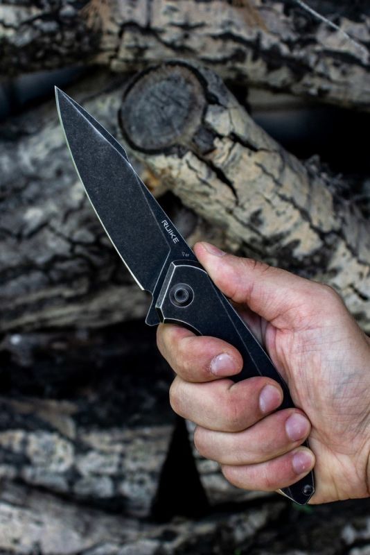 Ніж складаний туристичний Ruike P128-SB, (9.3 см) 14C28N / 3cr14n чорний