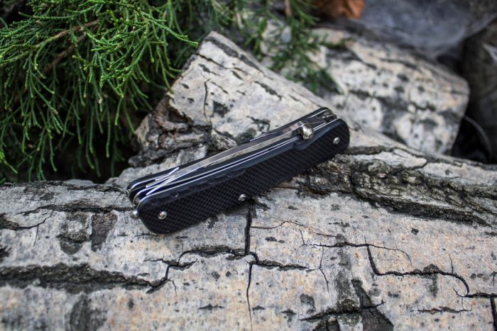 Багатофункціональний ніж Ruike Trekker LD21-B, (8.5 см) 12C27 / G10 чорний, 12 інстр.