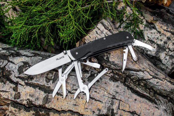 Багатофункціональний ніж Ruike Trekker LD41-B, (8.5 см) 12C27 / G10 чорний, 22 інстр.