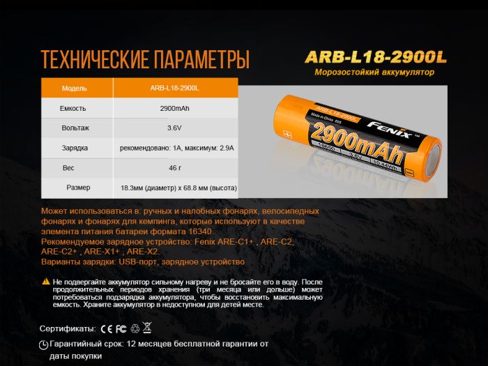 Акумулятор 18650 Fenix (2900 mAh)