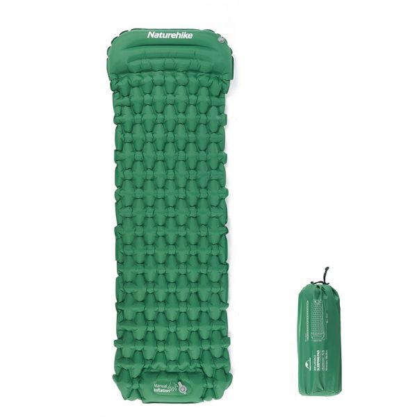 Матрац туристичний водонепроникний одномісний  Naturehike CNK2300DZ0001, 198x59x6.5 см, темно-зелений із вбудованою помпою для надування