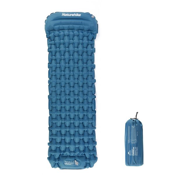 Матрац туристичний водонепроникний одномісний  Naturehike CNK2300DZ0001, 198x59x6.5 см, темно-синій із вбудованою помпою для надування