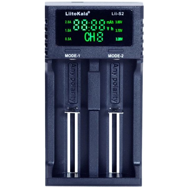 Зарядний пристрій Liitokala Lii-S2, 2 канала, Ni-Mh/Li-ion/LiFePo4, USB, LCD, Box