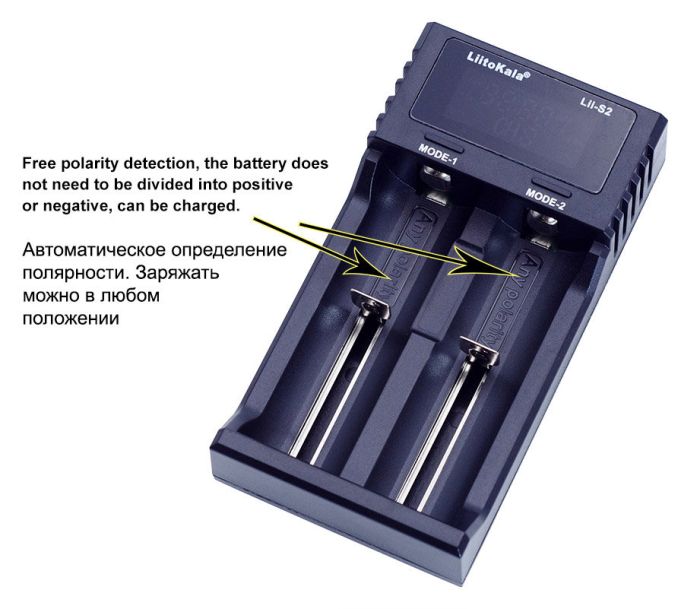 Зарядний пристрій Liitokala Lii-S2, 2 канала, Ni-Mh/Li-ion/LiFePo4, USB, LCD, Box